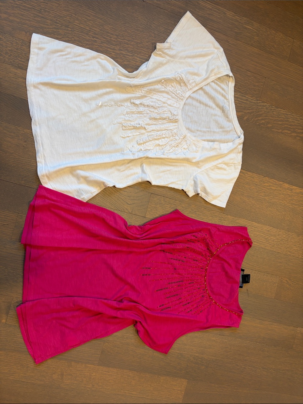 Grace Elements t-shirt/Calvin Klein: Cream and Hot Pink Embellished